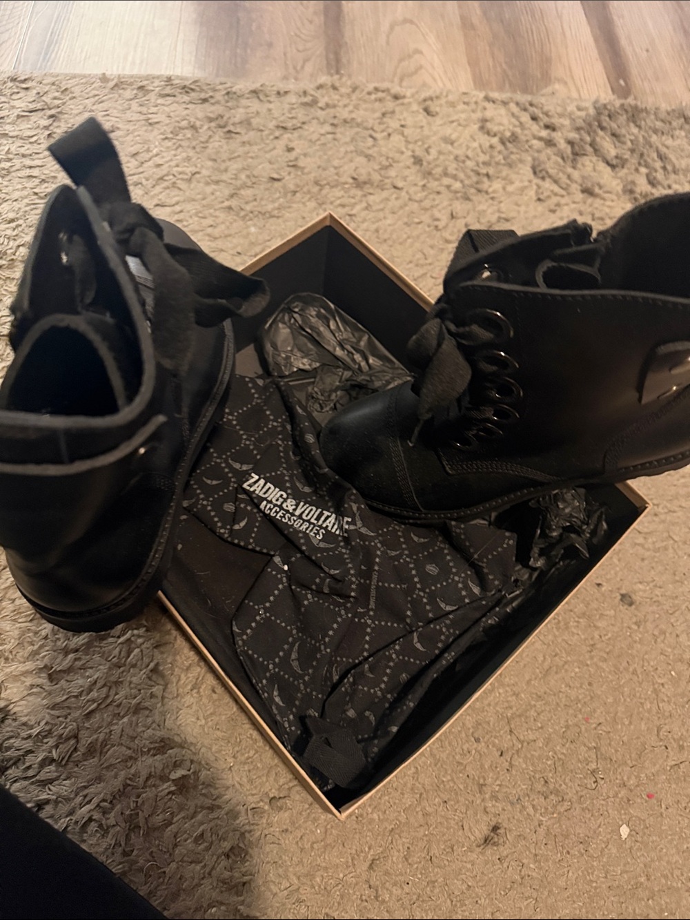 Zadig & Voltaire Black Leather Lace-Up Combat Boots NEVER WORN